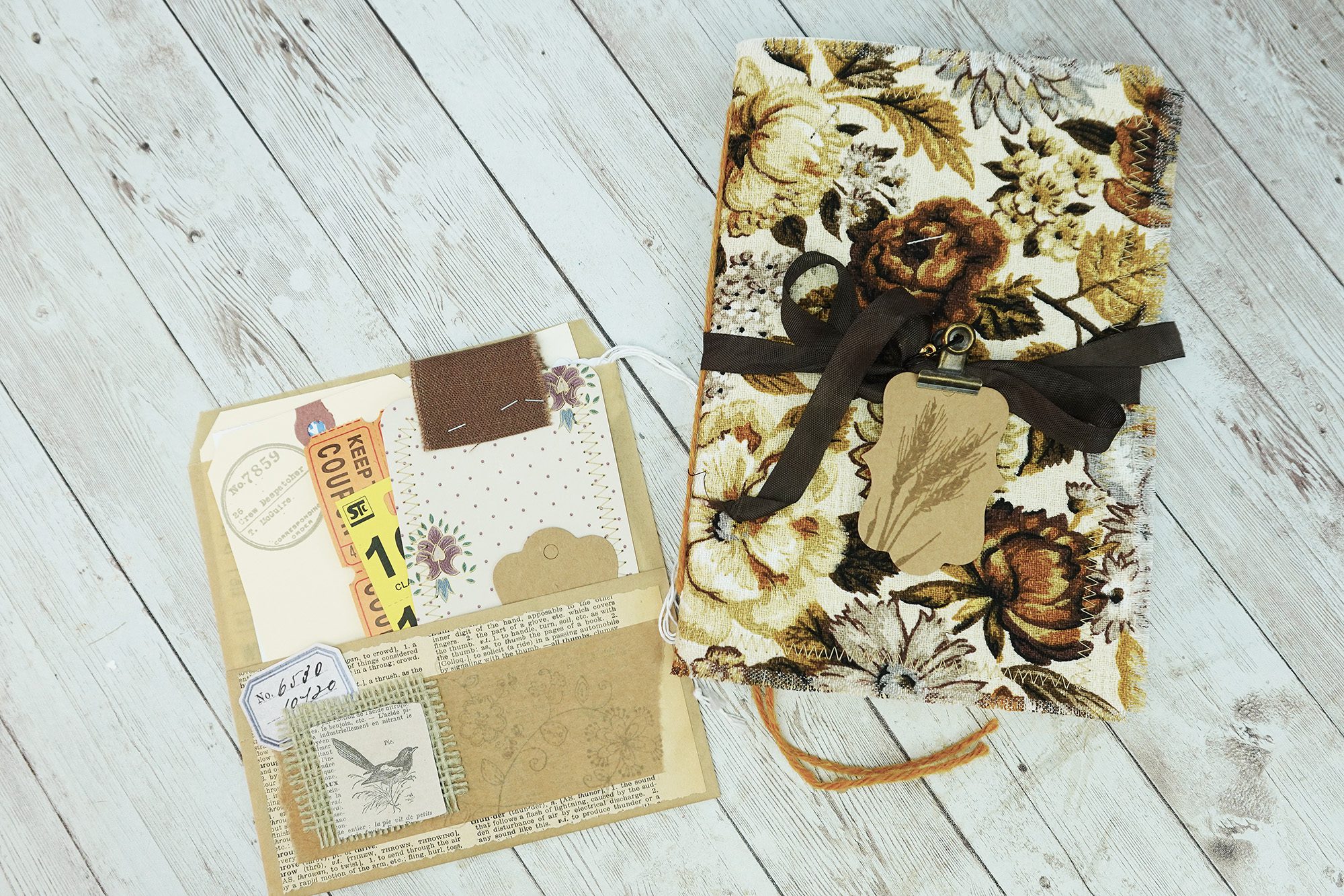 Vintage Small Brown Floral Blank Journal - 8.5x6 Size